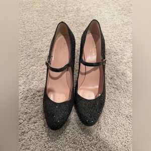 Kate Spade Black Glitter Mary Jane Heels